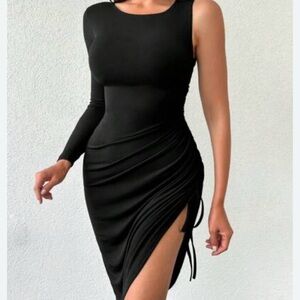 Zara Black Asymmetrical Ruched Bodycon Dress